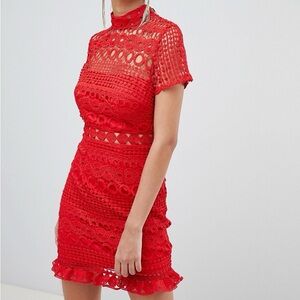 Hello Molly Red Crochet/Lace Mini Dress